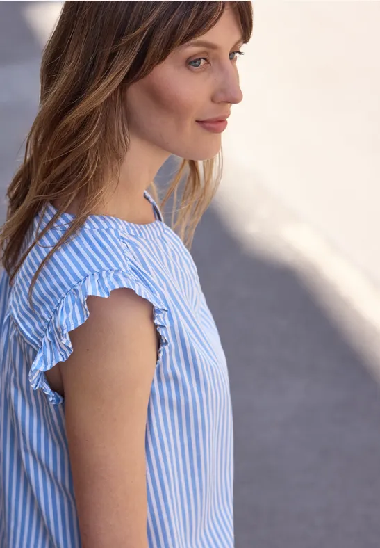 Blusentop mit Split Neck und Volants eventide blue