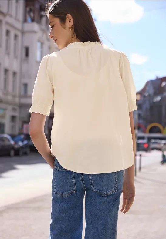 Blouse à manches courtes avec col rond et volants stone sand