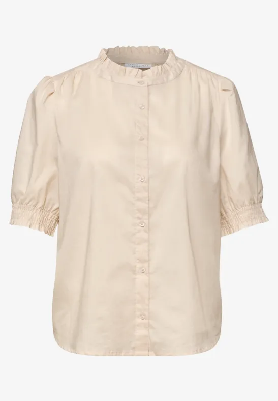 Blouse à manches courtes avec col rond et volants stone sand