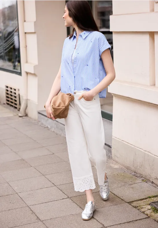 Dropped Shoulder Bluse mit Embroidery eventide blue