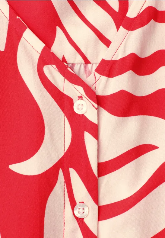 Bluse mit V-Neck und floralem Muster chili red