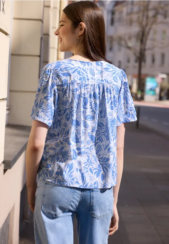 Bluse mit V-Neck und floralem Muster eventide blue