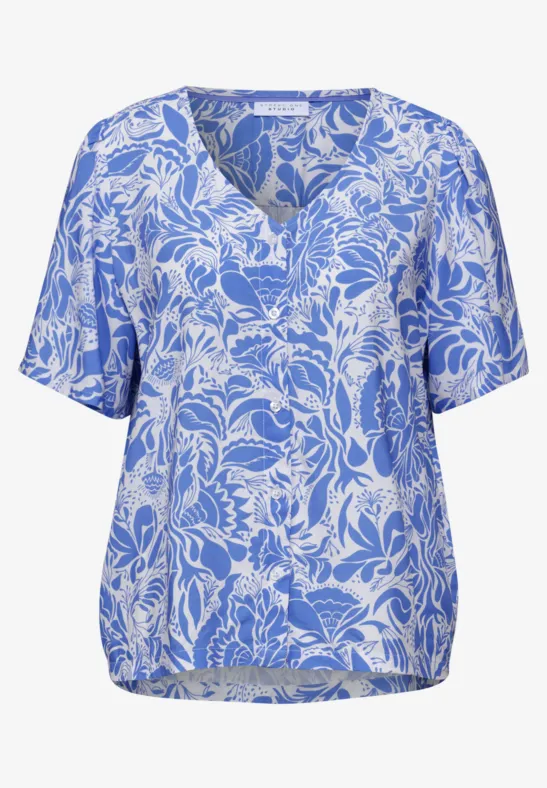 Bluse mit V-Neck und floralem Muster eventide blue