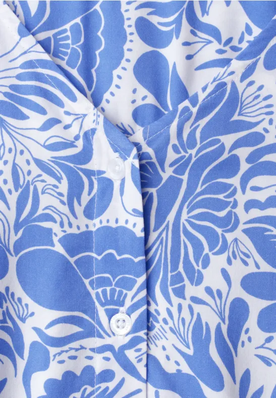 Bluse mit V-Neck und floralem Muster eventide blue