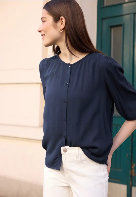 3/4-Arm Bluse mit Rundhals und Knöpfen midnight muse