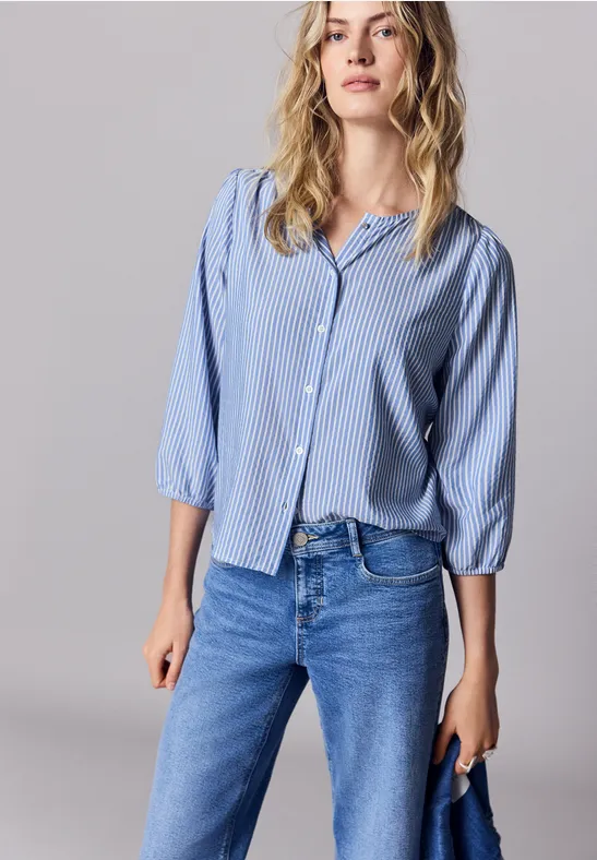 3/4-Arm Bluse in Seersuckerqualität original blue