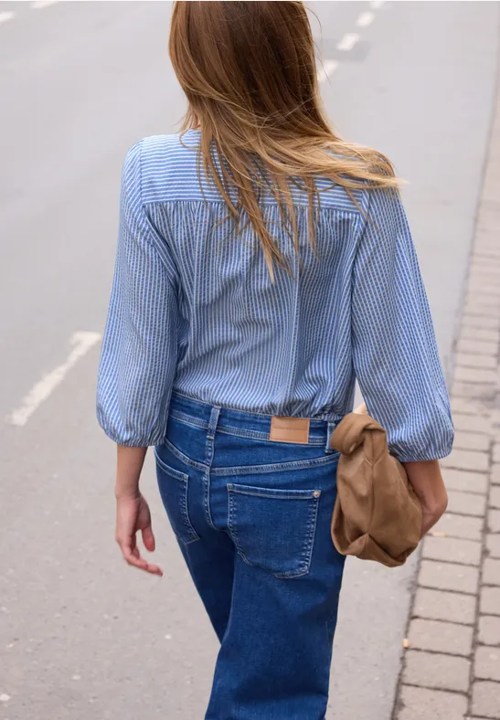 3/4-Arm Bluse in Seersuckerqualität original blue