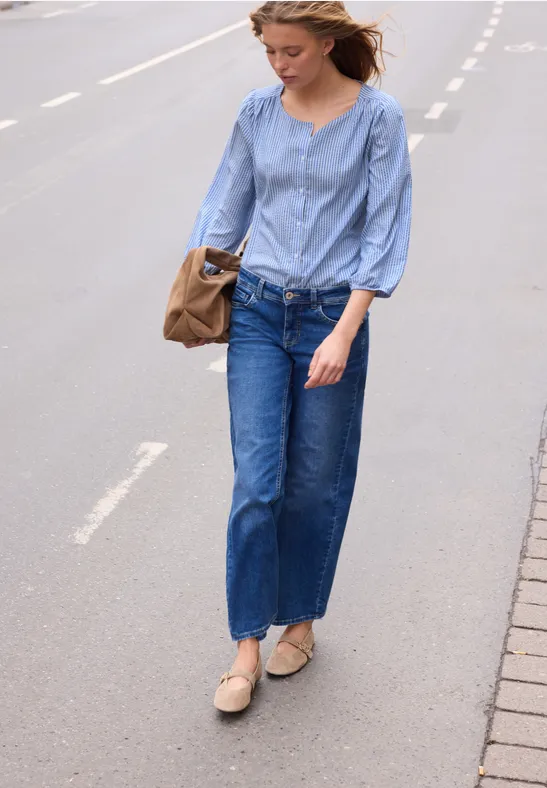 3/4-Arm Bluse in Seersuckerqualität original blue