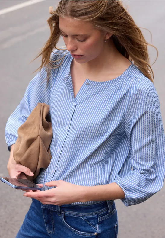 3/4-Arm Bluse in Seersuckerqualität original blue