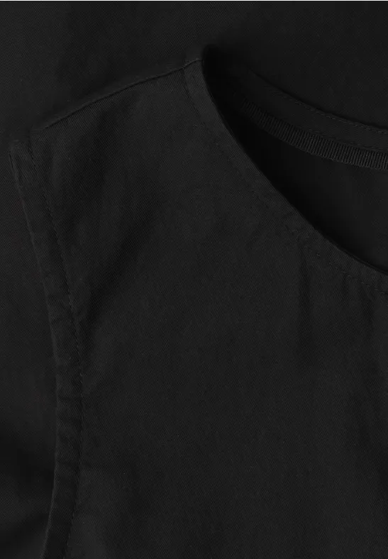 Schwarzes ärmelloses Top mit rundem Ausschnitt aus Baumwollstoff