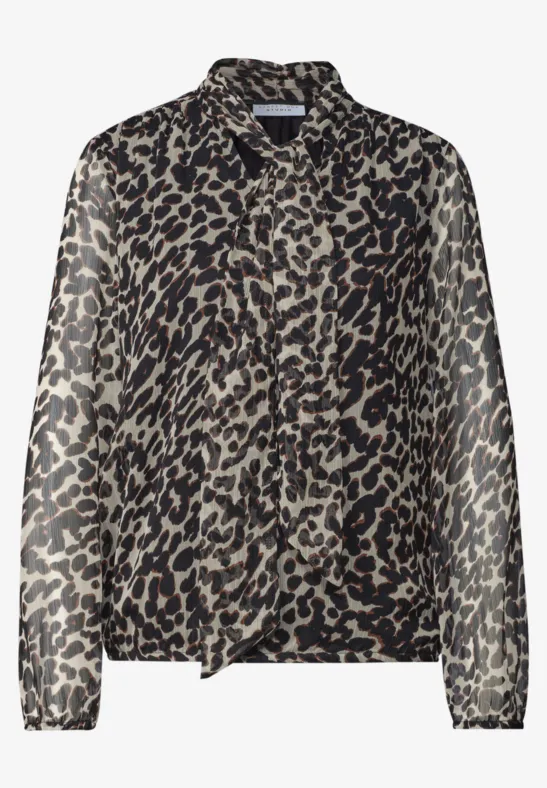Chemisier léger à manches longues pour femme, motif léopard tendance, col chemise et patte de boutonnage.