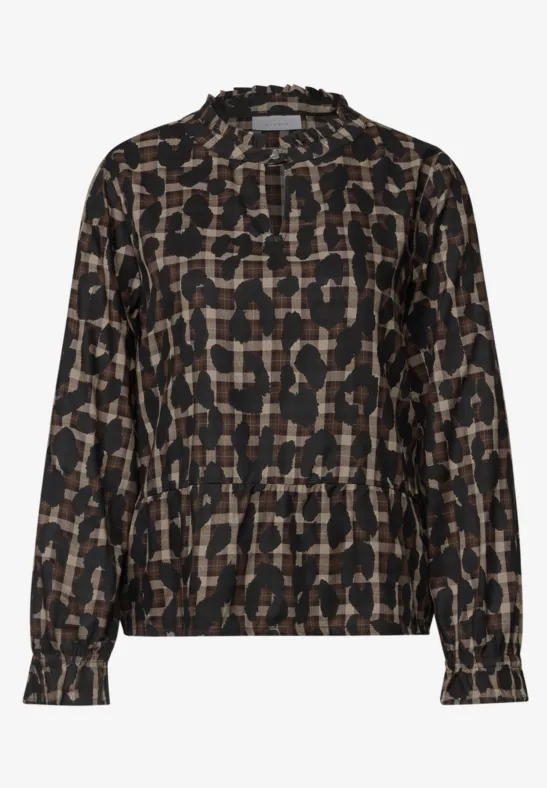 Langärmlige Bluse mit braun-schwarzem Leopardenmuster