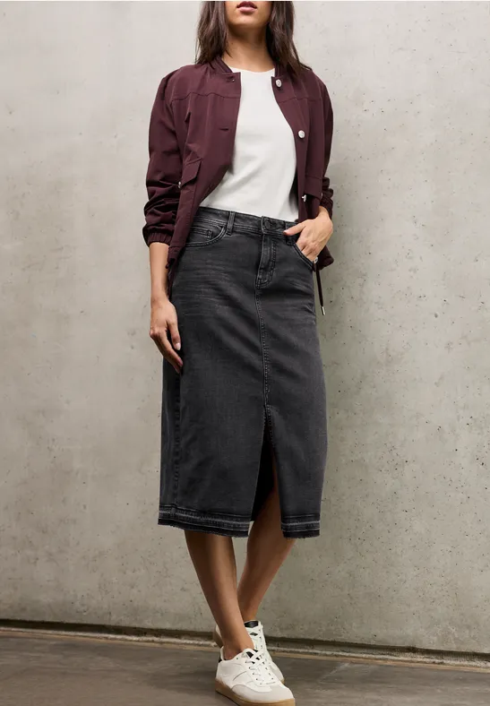 Midi denim rok Authentic Black Washed
