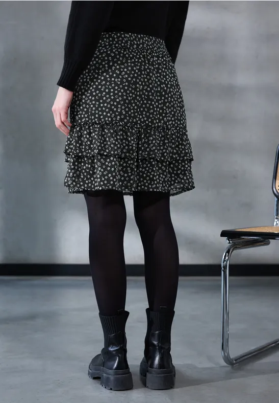 Gedessineerde chiffon rok Black