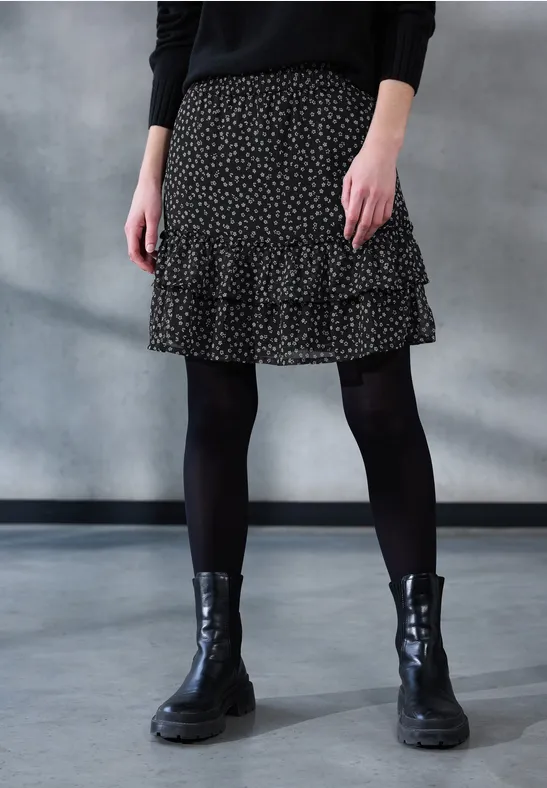 Gedessineerde chiffon rok Black