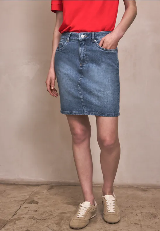 Korte denim rok in een High Waist pasvorm light mid blue washed