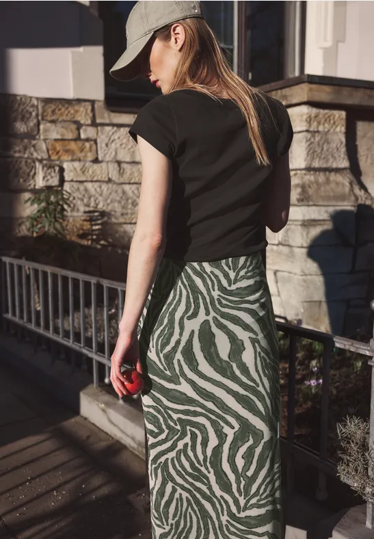 Jupe midi avec motif zèbre Lichen Green