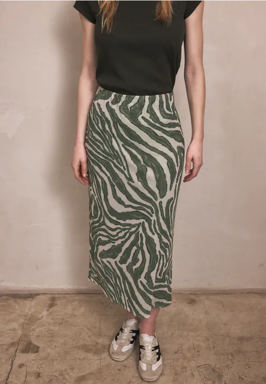 Jupe midi avec motif zèbre Lichen Green