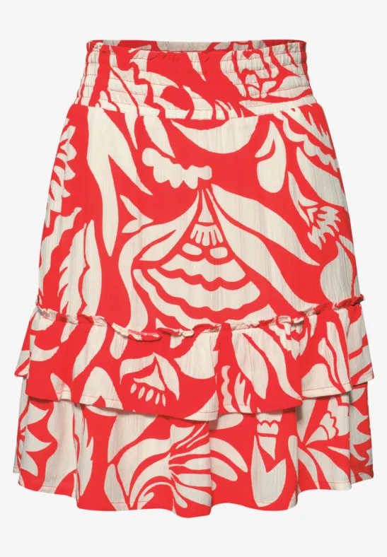 Knielange rok met bloemenpatroon chili red