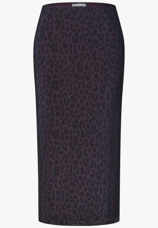 Elegante midi kokerrok met donker luipaardpatroon.