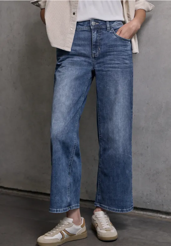 Cropped jeans met Wide Legs Medium Blue Wash