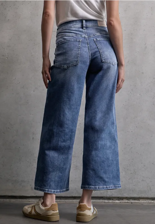 Cropped jeans met Wide Legs Medium Blue Wash