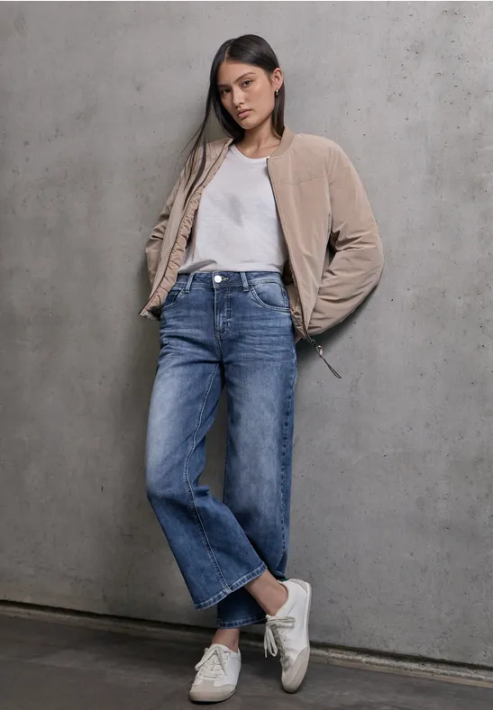 Cropped jeans met Wide Legs Medium Blue Wash