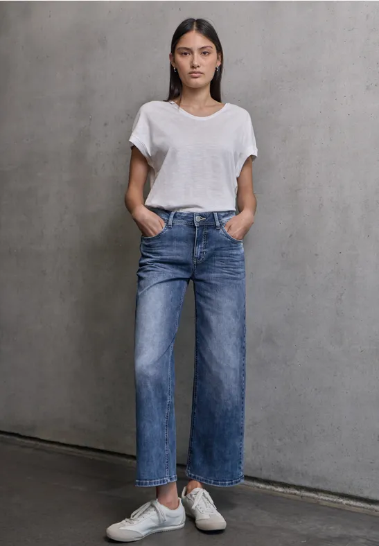 Cropped jeans met Wide Legs Medium Blue Wash