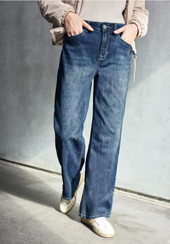 Wide Leg Jeans Dark Blue Clean Wash