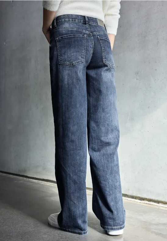Wide Leg Jeans Dark Blue Clean Wash