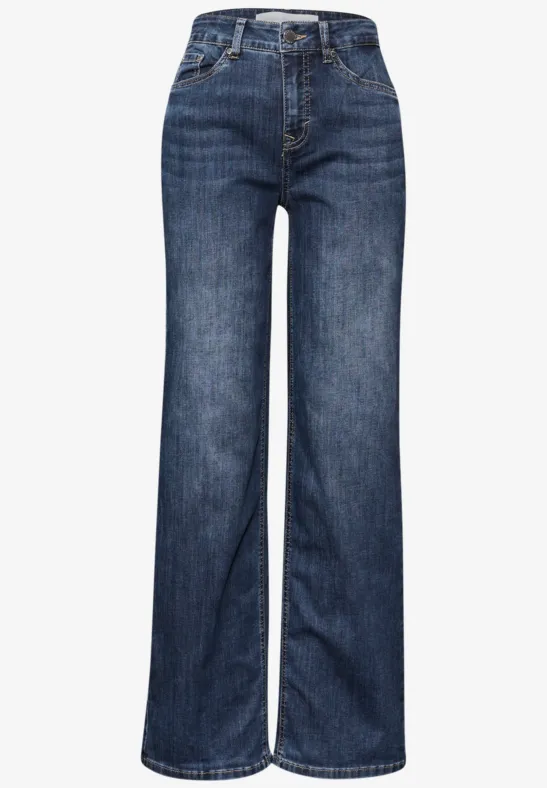 Wide Leg Jeans Dark Blue Clean Wash