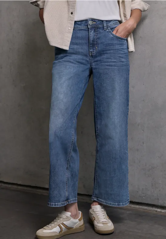 Cropped Wide Leg Jeans Medium Blue Wash