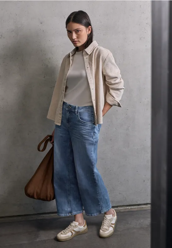 Cropped Wide Leg Jeans Medium Blue Wash