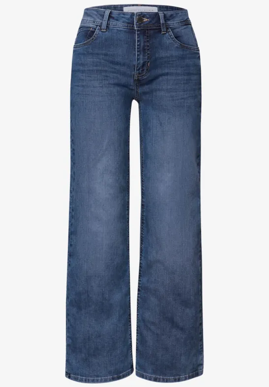 Cropped Wide Leg Jeans Medium Blue Wash