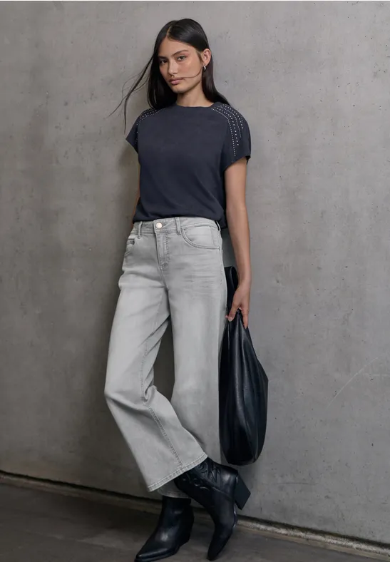 Wide Leg Jeans light grey random washed
