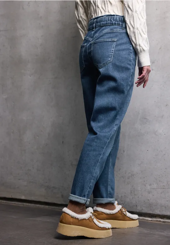 Paperbag Jeans im Loose Fit Medium Blue Washed