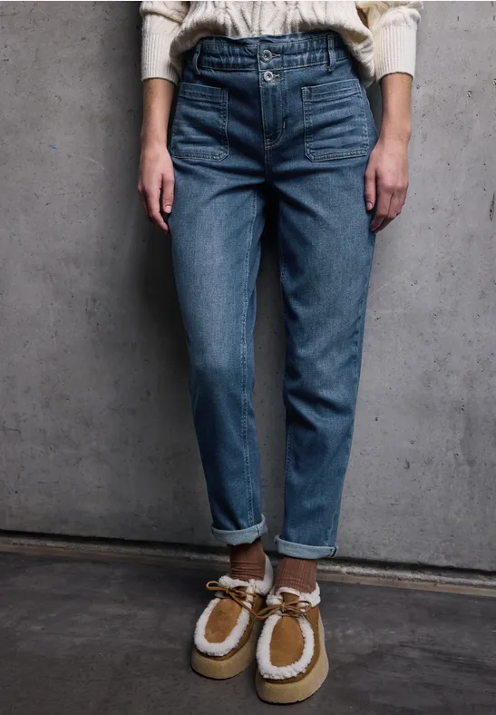 Paperbag Jeans im Loose Fit Medium Blue Washed