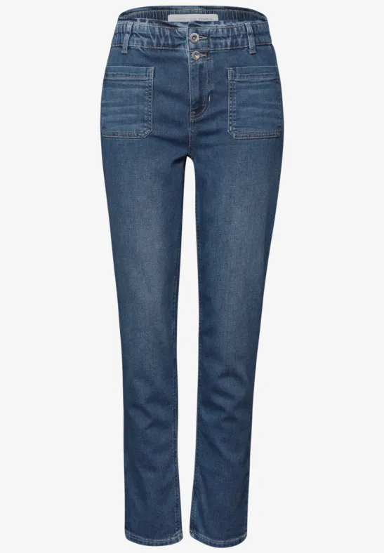 Paperbag Jeans im Loose Fit Medium Blue Washed