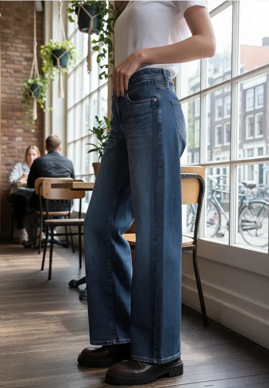 Wide Leg Jeans mit Detail Medium Blue Wash
