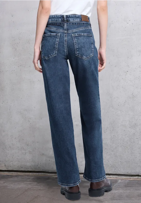 Wide Leg Jeans mit Detail Medium Blue Wash