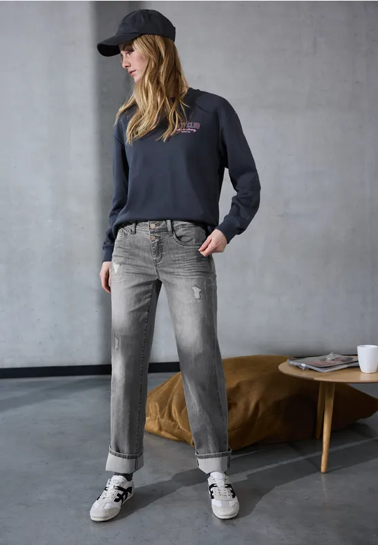 Jeans mit Destroyed Details Grey Destroy washed