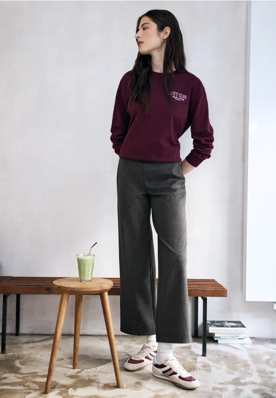 Pinstripe broek Wide Legs gravel grey mel.