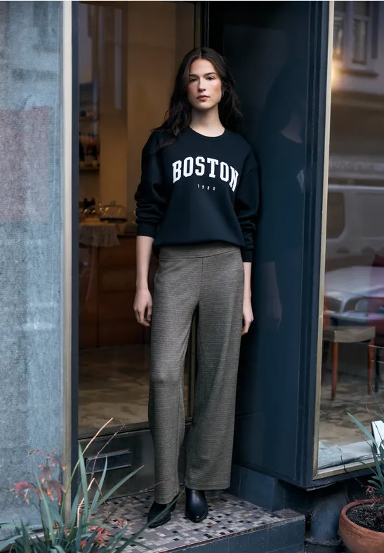 Gevlekte broek Wide Legs Black