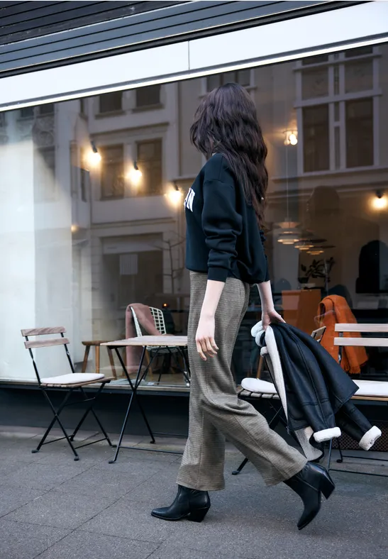 Gevlekte broek Wide Legs Black