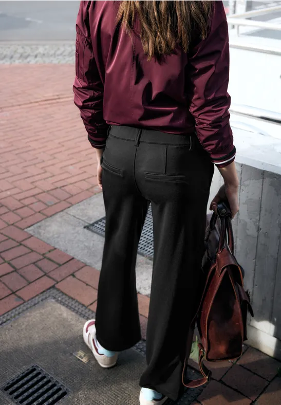 Broek met wijde pijpen in keperstof Black