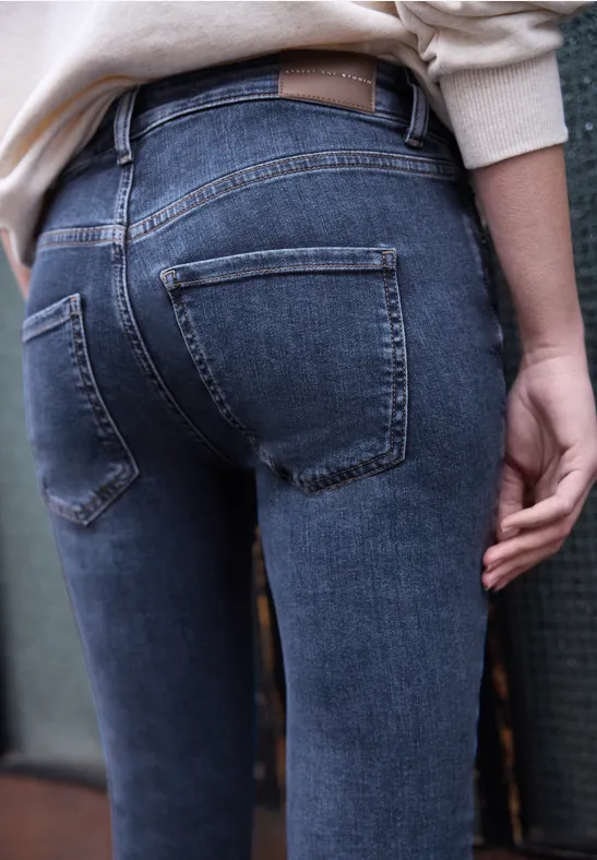 Skinny Leg Jeans Dark Blue Soft Washed