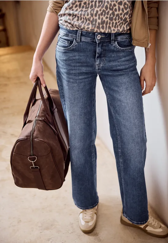 Wide Leg Jeans Medium Blue Soft washed