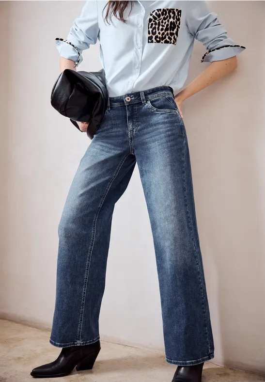 Wide Leg Jeans Medium Blue Soft washed