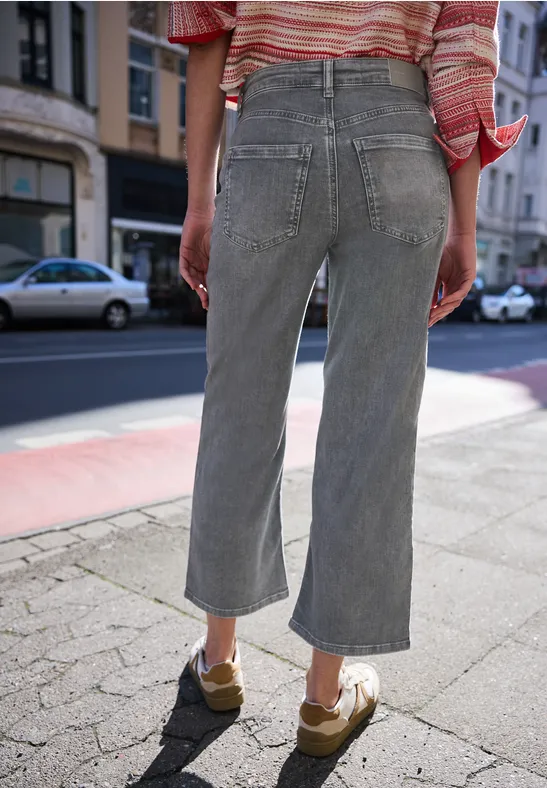 High Waist Wide Leg Jeans im Loose Fit mid grey random wash