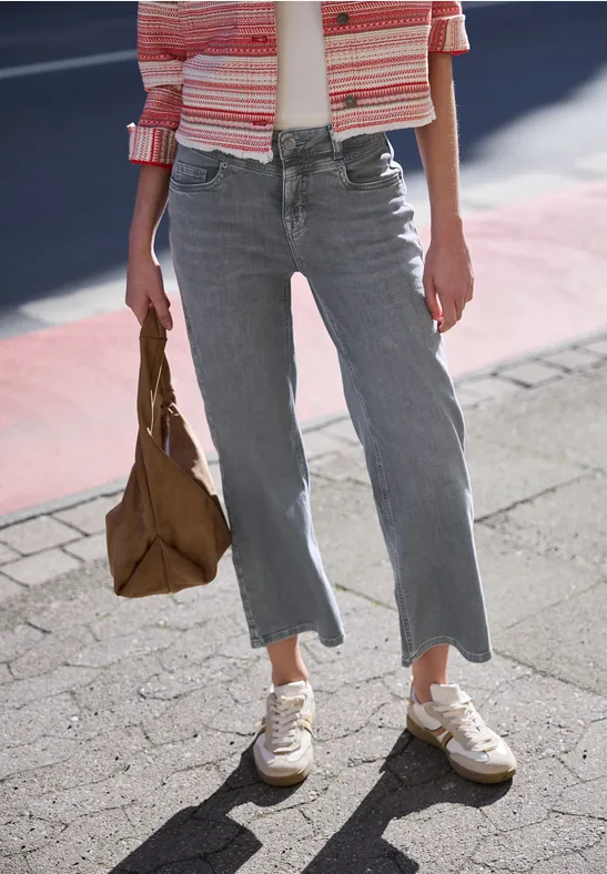 High Waist Wide Leg Jeans im Loose Fit mid grey random wash